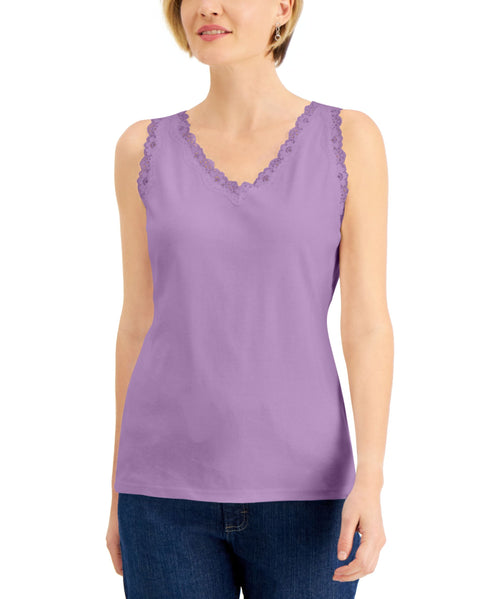 Petite Cotton Lace-Trim Tank Top